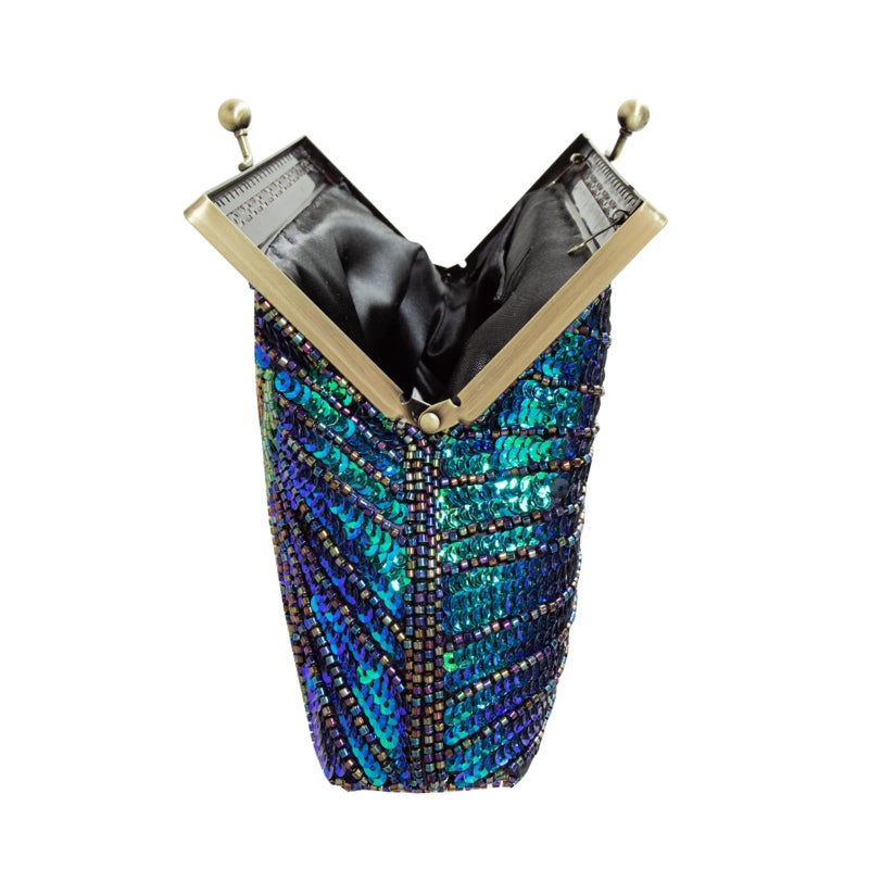 VISTATROY Peacock Clutch Beaded Sequin Vintage Evening Handbag 1920s Party Wedding Purse - Image 5